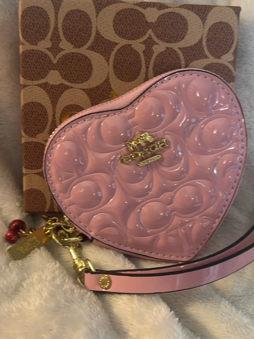 Coach Pink Patent Heart Coin Pouch Wristlet